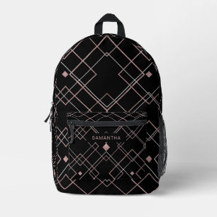 Black and Rose Gold Diamond Lines (2) Printed Backpack