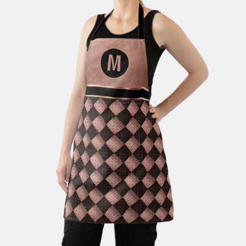 Black and Rose Gold Diamond Pattern  Apron