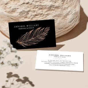 Black and Rose Gold Faux Glitter Feather Business Card
