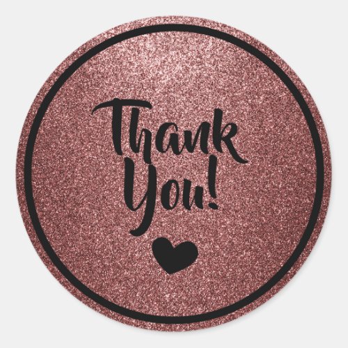 Black and Rose Gold Faux Glitter Thank You Classic Round Sticker