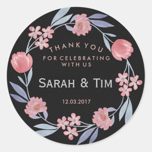 Black and rose gold floral wedding sticker