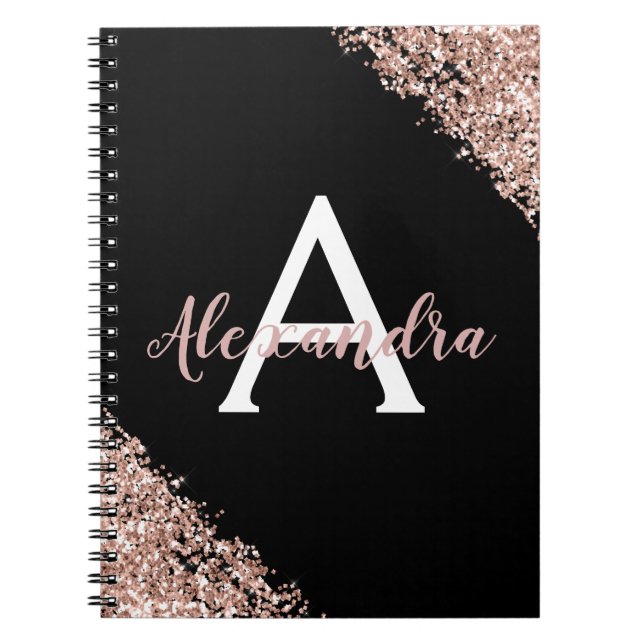 Black and Rose Gold Foil Glitter Monogram Journal (Front)