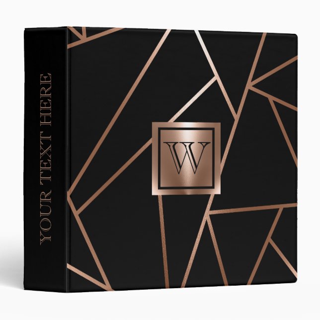 Black and Rose Gold Geometric 3 Ring Binder (Front/Spine)