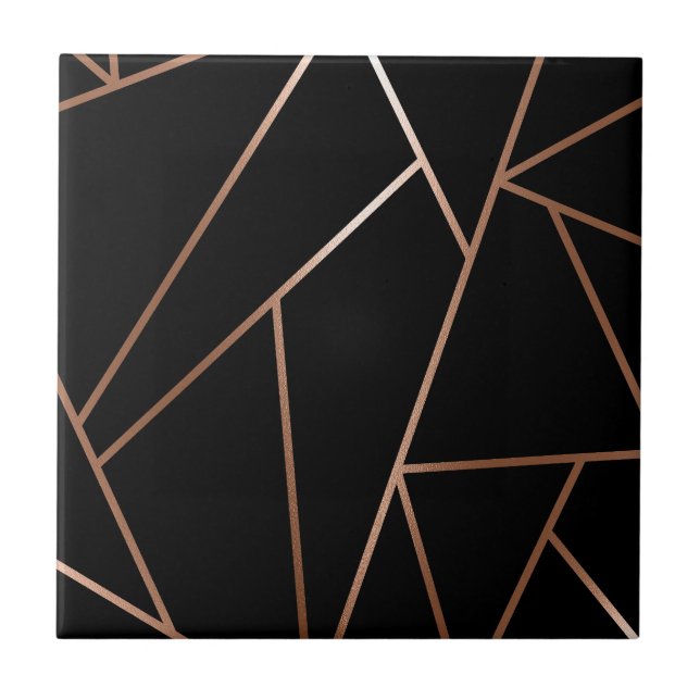 Black and Rose Gold Geometric Ceramic Tile (Front)