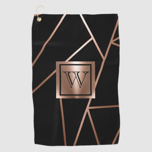 Black and Rose Gold Geometric Golf Towel