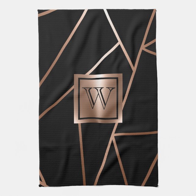 Black and Rose Gold Geometric Kitchen Towel (Vertical)