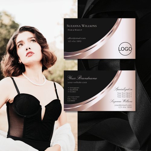 Black and Rose Gold Glam Decor with Logo Luxurious Business Card