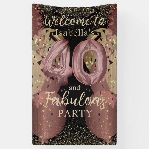 Black and Rose Gold Glitter 40th Birthday Banner