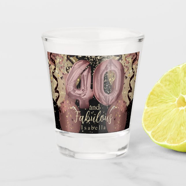 Black and Rose Gold Glitter 40th Birthday Shot Glass (Front)