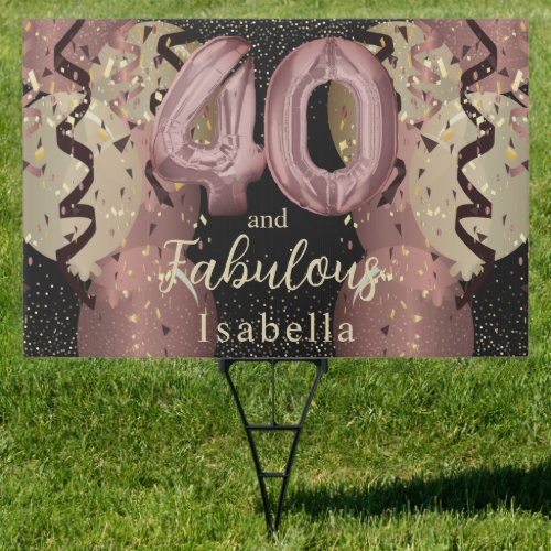 Black and Rose Gold Glitter 40th Birthday Sign