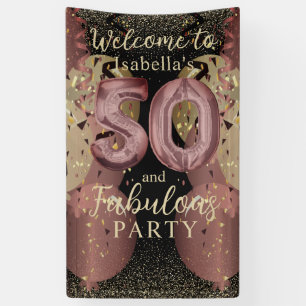 Black and Rose Gold Glitter 50th Birthday Banner