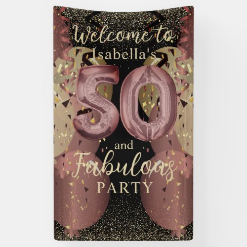 Black and Rose Gold Glitter 50th Birthday Banner