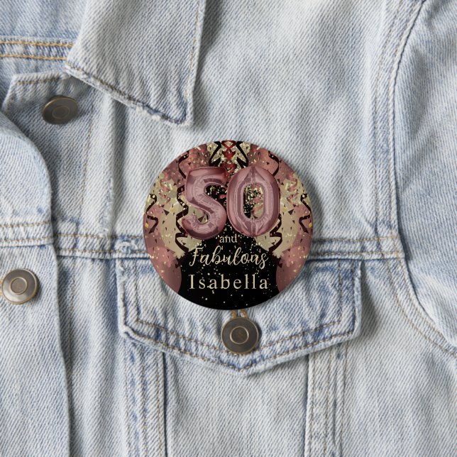 Black and Rose Gold Glitter 50th Birthday Button (In Situ)