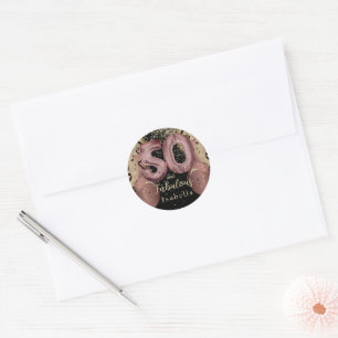 Black and Rose Gold Glitter 50th Birthday Classic Round Sticker