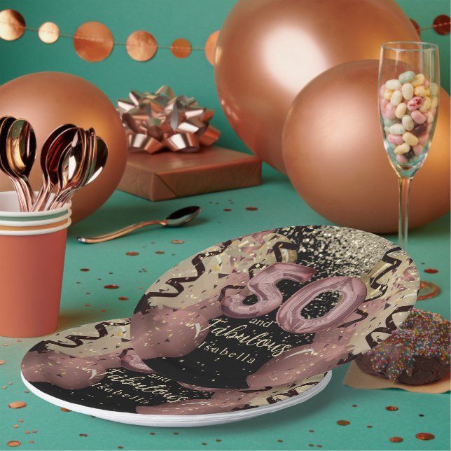 Black and Rose Gold Glitter 50th Birthday Paper Plates (Multi)