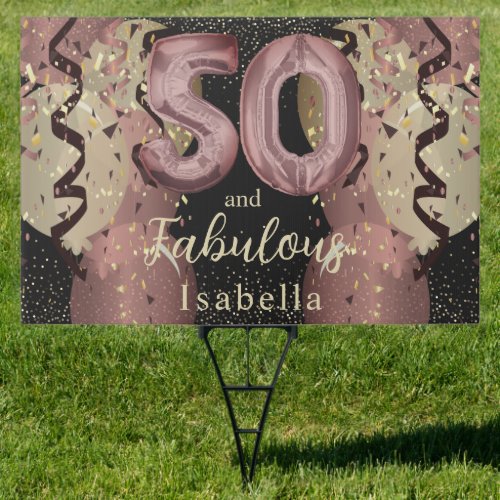 Black and Rose Gold Glitter 50th Birthday Sign