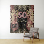 Black and Rose Gold Glitter 50th Birthday Tapestry<br><div class="desc">A Stunning 50th Birthday Tapestries. Featured in a beautiful shimmery faux gold glitter and black background with fun rose gold party balloons to add some pizazz making this unique design for your party guest to remember. Matching products are available or you can just transfer the design to another product. If...</div>