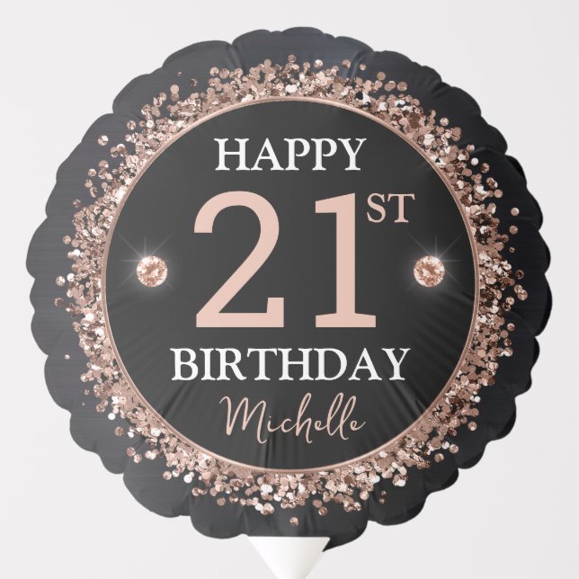 Black and Rose Gold Glitter Confetti Birthday Balloon (Front)