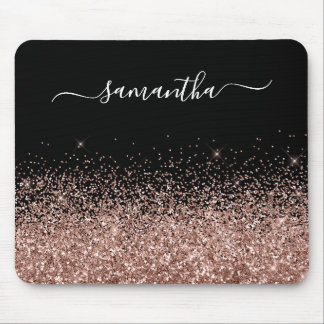 Black and Rose Gold Glitter Elegant Name Mouse Pad