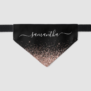 Black and Rose Gold Glitter Elegant Name Pet Bandana Collar