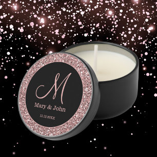 Black And Rose Gold Glitter Monogram Wedding Mini Candle Favors