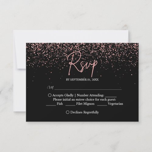 Black and Rose Gold Glitter  Wedding RSVP Card