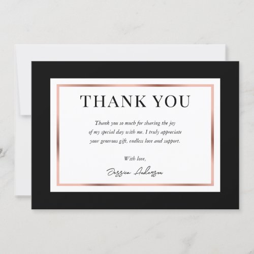 Black and Rose Gold Graduation Thank You Card