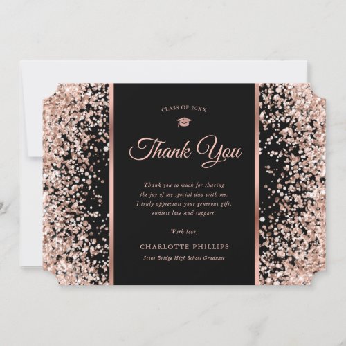 Black and Rose Gold Graduation Thank You Card