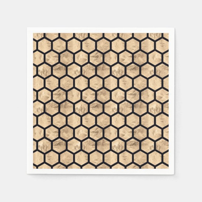Black and rose gold honeycomb graphic pattern  napkins (Front)