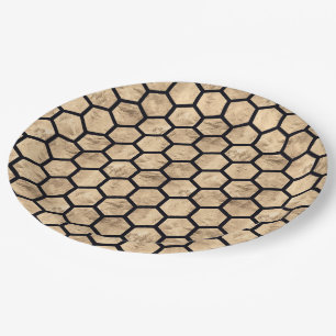 Black and rose gold honeycomb graphic pattern paper plates