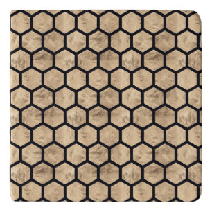 Black and rose gold honeycomb graphic pattern trivet