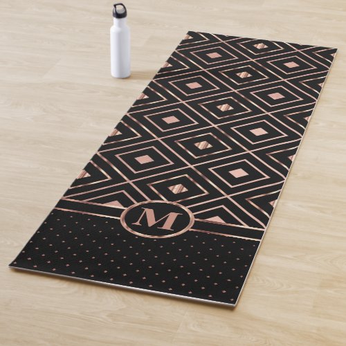 Black and Rose Gold in a Diamond Design Yoga Mat