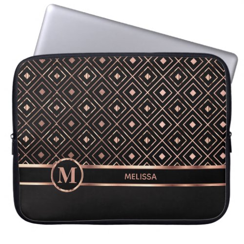Black and Rose Gold in a Diamond Pattern Laptop Sleeve