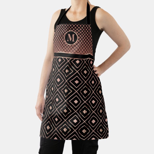 Black and Rose Gold in a Geometric Pattern Apron (Insitu)