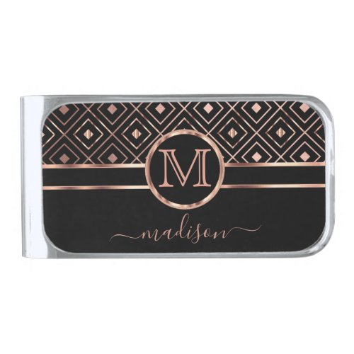 Black and Rose Gold in a Geometric Pattern Silver Finish Money Clip