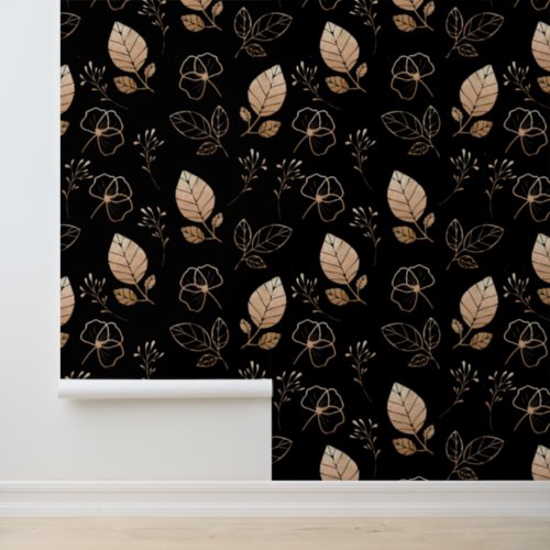 Black and rose gold leaf wallpaper 