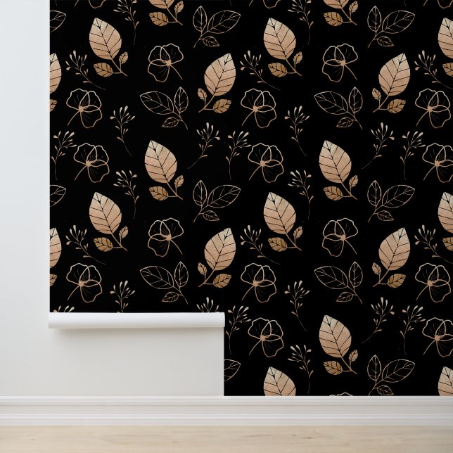 Black and rose gold leaf wallpaper  (Application)