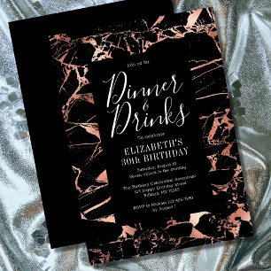 Black and Rose Gold Marble 30th Birthday Invitation
