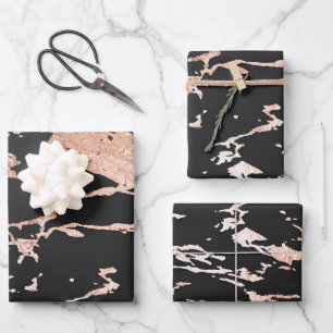 Black and Rose Gold Marble Look Wrapping Paper Sheets