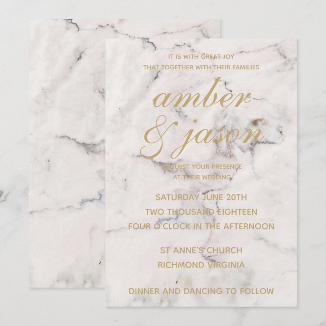 Black and Rose Gold Marble Wedding Invitation (Front/Back)