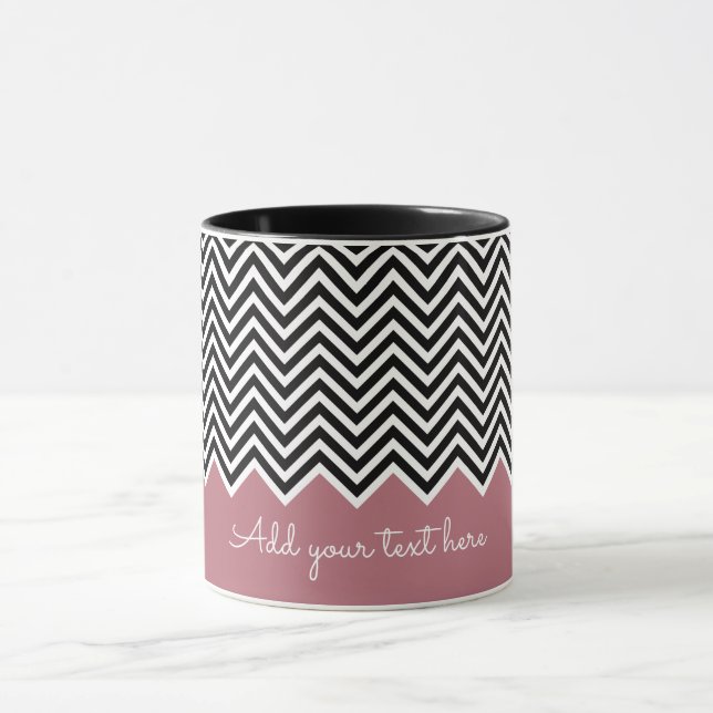 Black and ROSE GOLD Modern Chevron Custom TEXT Mug (Center)