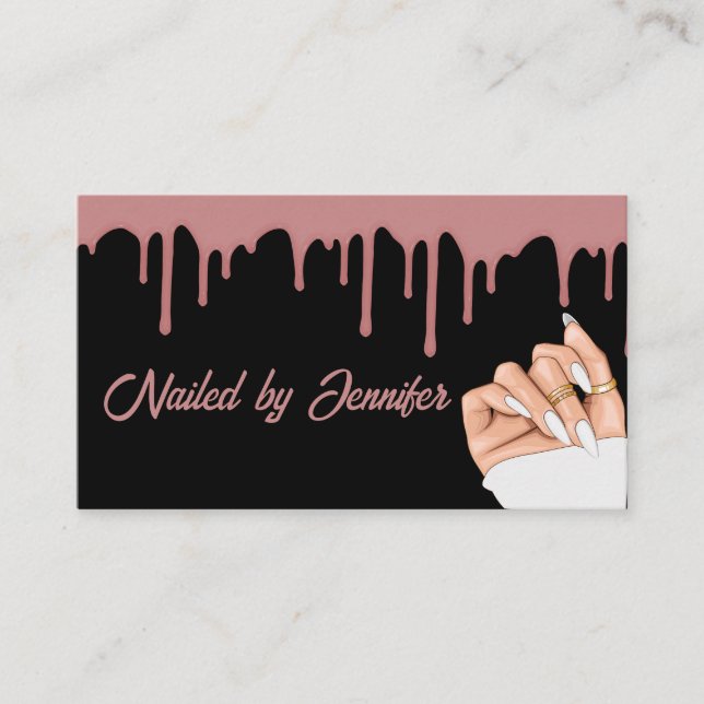 Black and Rose Gold Nail Tech Business Card (Front)