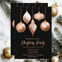 Black and Rose Gold Ornaments Christmas Party Invitation