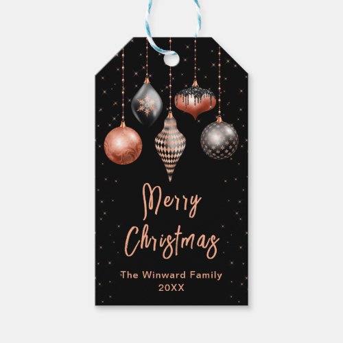 Black and Rose Gold Ornaments Merry Christmas Gift Tags