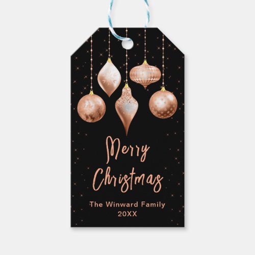 Black and Rose Gold Ornaments Merry Christmas Gift Tags