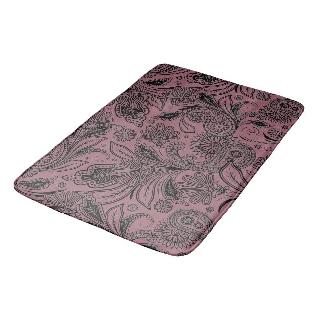 Black and rose gold paisley bath mat (Angled)