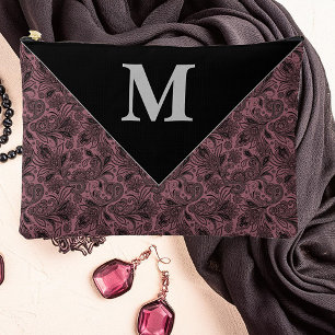Black and rose gold paisley monogram accessory pouch