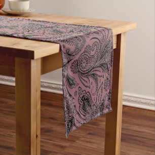 Black and rose gold paisley short table runner