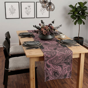 Black and rose gold paisley short table runner