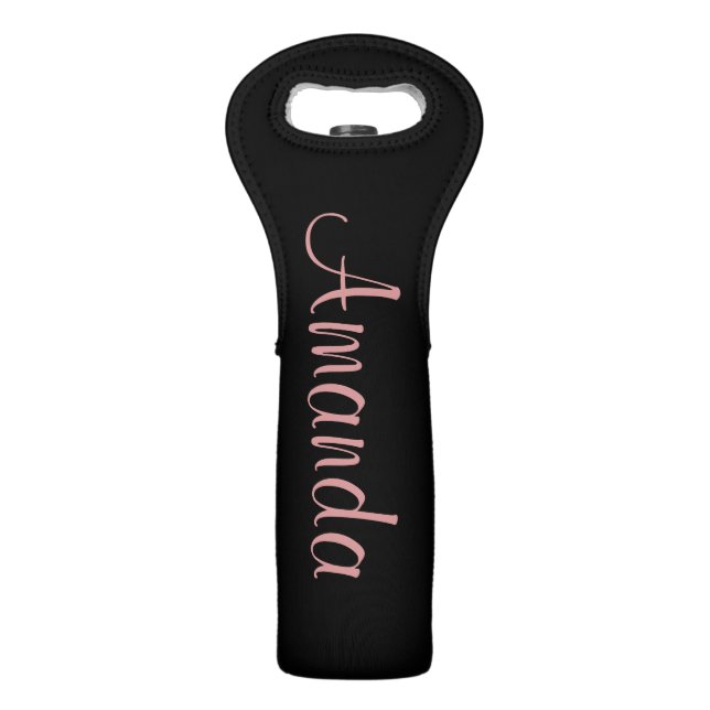 Black and Rose Gold personalized Wine Bag (Front)